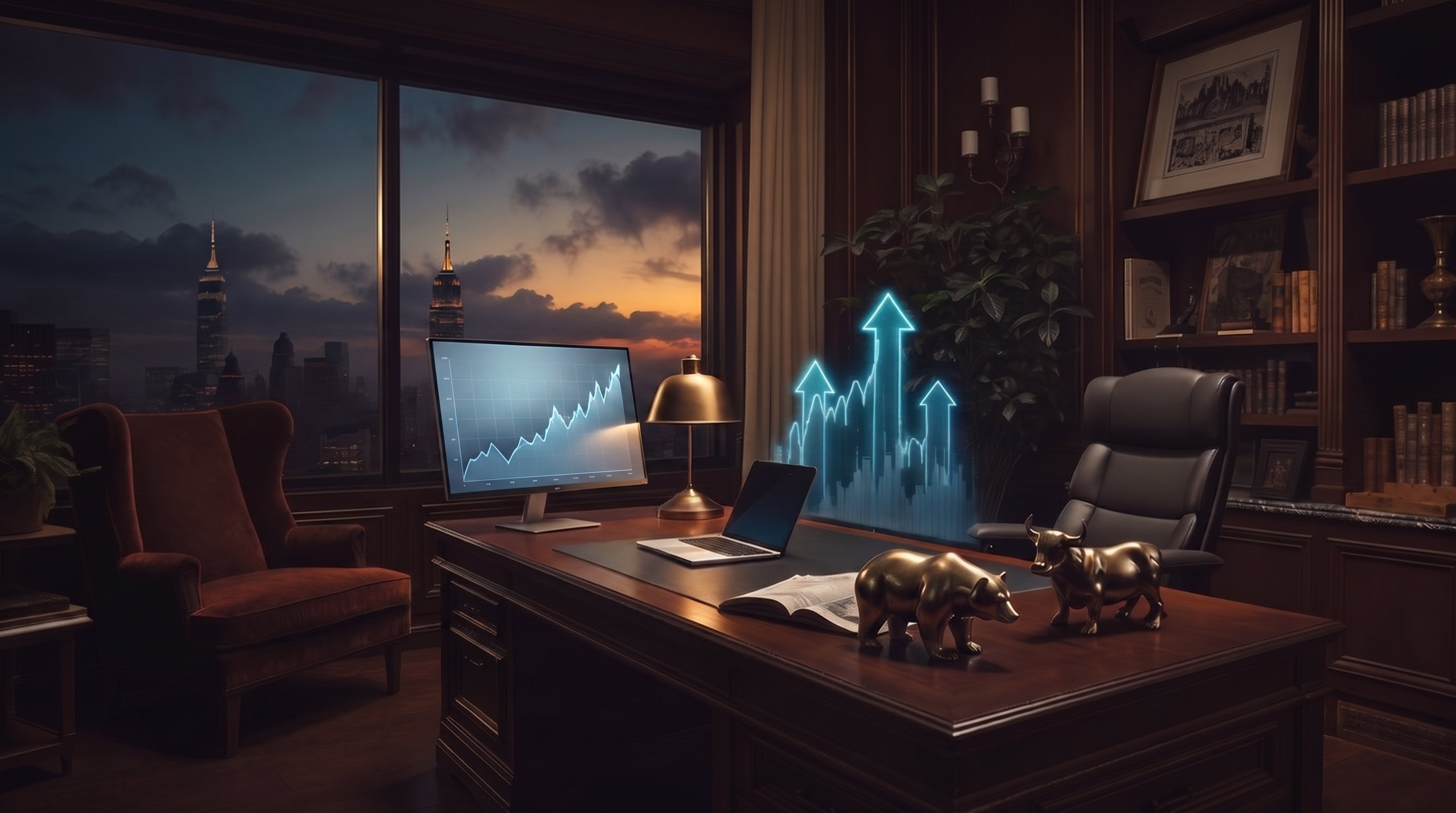 Executive-Büro bei Dämmerung
